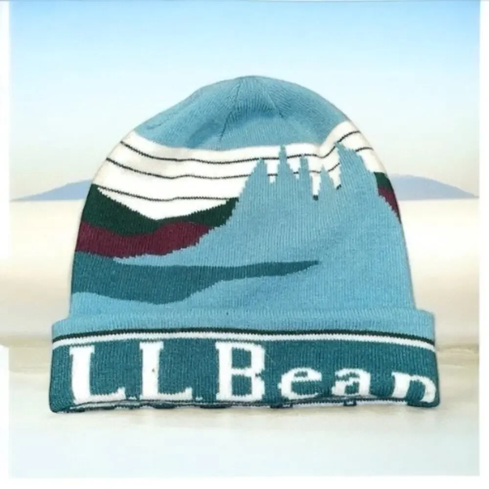 LL Bean Katahdin Beanie Hat Cuffed Adult Skullie Skyline Mountain Ski Snow Retro - Picture 2 of 13